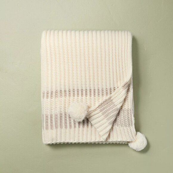 Hearth & Hand Magnolia Border Stripe Rib Knit Throw Blanket Beige Christmas 2023 - Picture 1 of 6